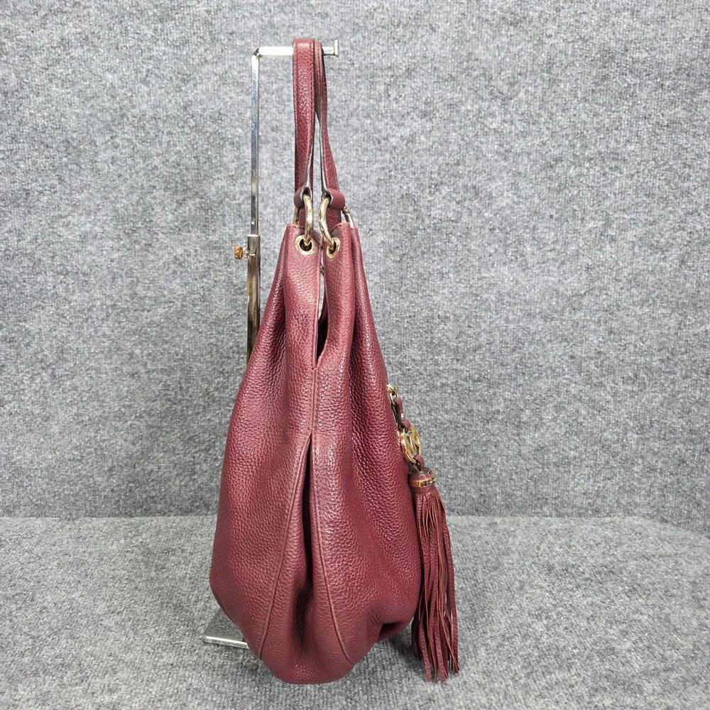 MICHAEL KORS Leather Maroon Charm Tassel‎ Large Hobo Sac Purse Bag